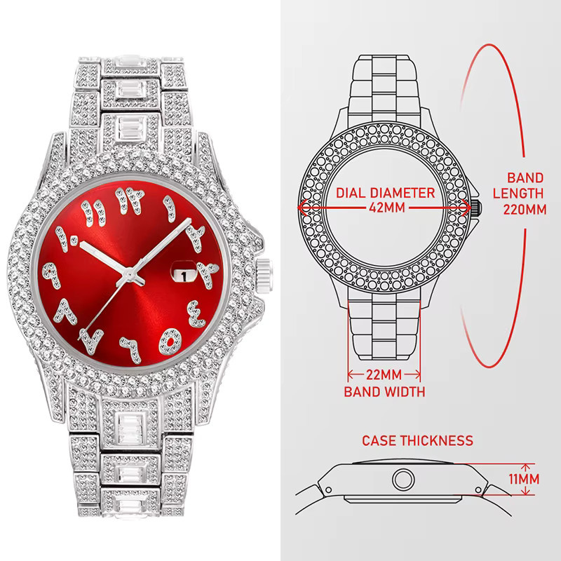 UNIGUET Armbanduhr Edelstahl, Rot, Diamantbesetzt, Damen - Bild 3
