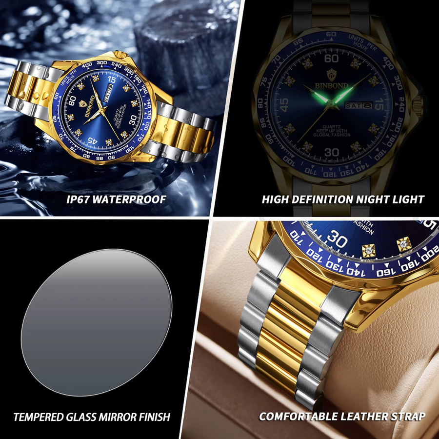 BINBOND Armbanduhr Quarz, Edelstahl, Blau, Herren - Bild 6