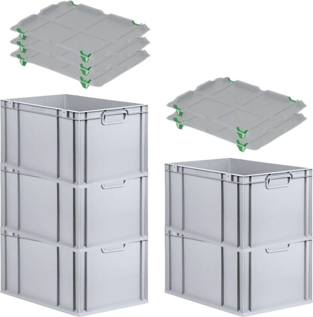 PROREGAL SparSet 5x Eurobox NextGen Grip mit Auflagedeckel in Grau mit verstärkten Wänden, H x B x T: 32 x 40 x 60 cm - Bild 1