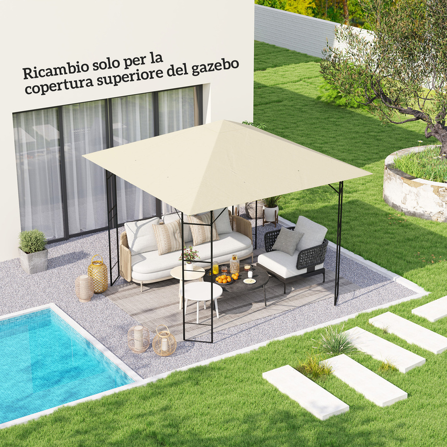 Outsunny Gartenpavillon-Dach Cremeweiß mit 8 Entwässerungslöchern aus wasserdichtem 600D Oxford-Gewebe, B/T: 3 x 3 m - Bild 2