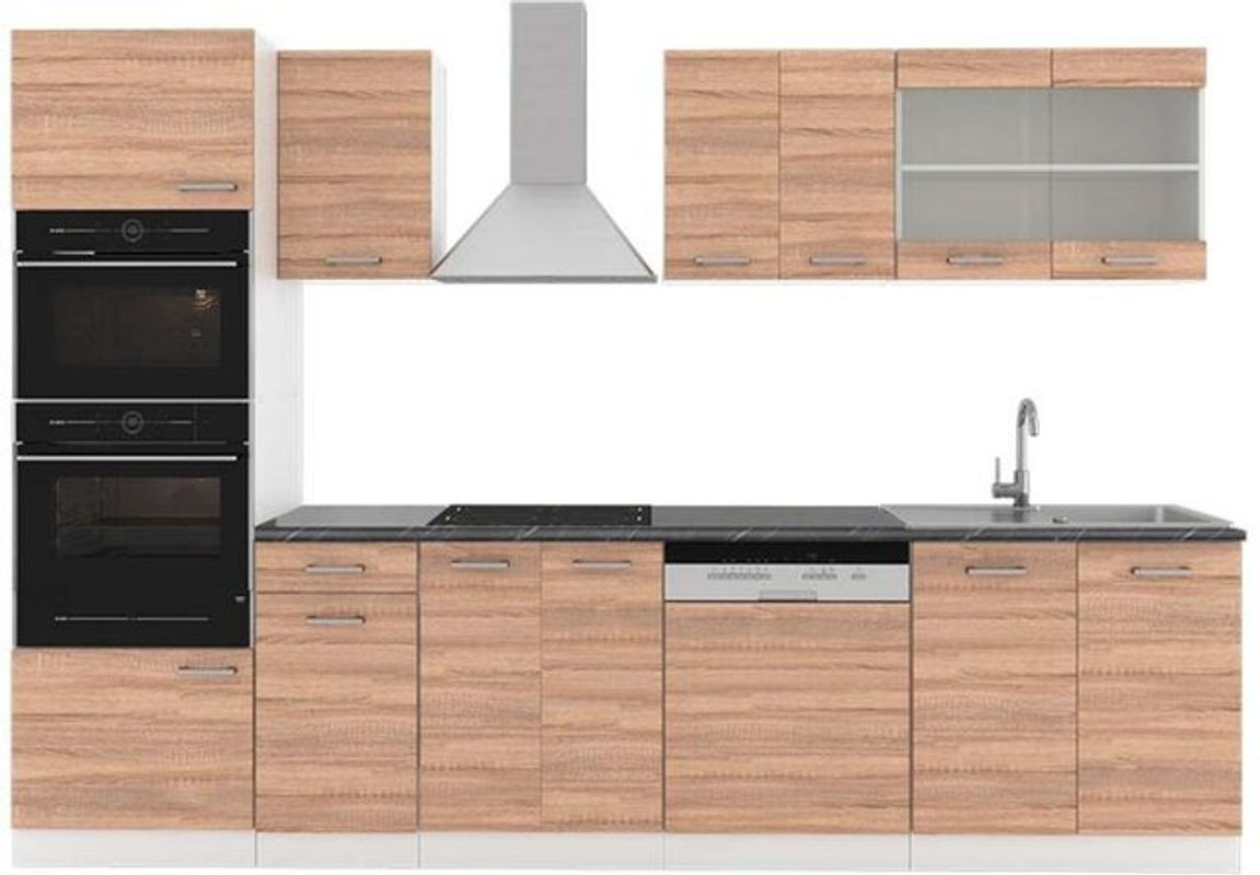 Vicco Küchenzeile R-Line in Sonoma/Weiß und Anthrazit mit Hochschrank, Breite: 300 cm, Höhe: 207 cm, Tiefe: 60 cm - Bild 1