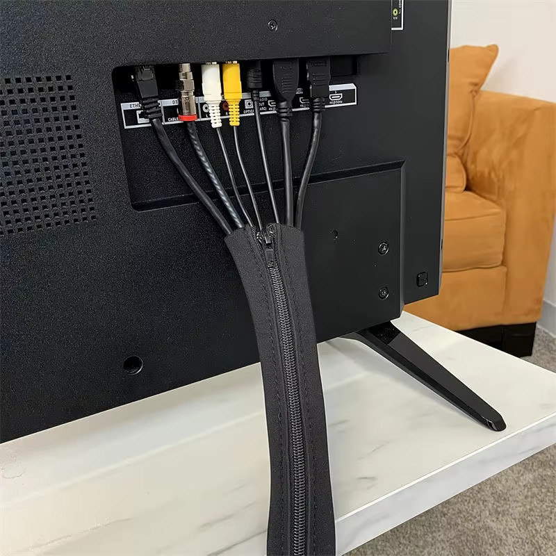 Neopren Kabelmanagement-Hülle mit Reißverschluss für PC- und Netzwerk-Datenkabel in Schwarz - Bild 3