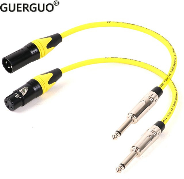 GuerGuo Mikrofon-Audiokabel XLR auf 6,35 mm TS-Stecker unsymmetrisch 3-polig gelb - Bild 1