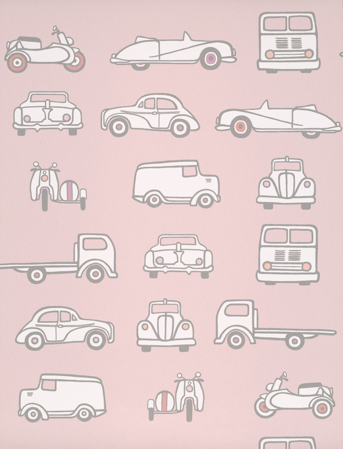 Little Greene Tapete Road Trip Confetti in Pink für Kinderzimmer mit Vlies-Struktur und Vintage-Tier-Motiven - Bild 1