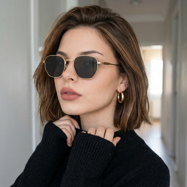 TWOOO Sonnenbrille, hexagonal, Metall, Vollrand, Unisex, gold - Bild 1