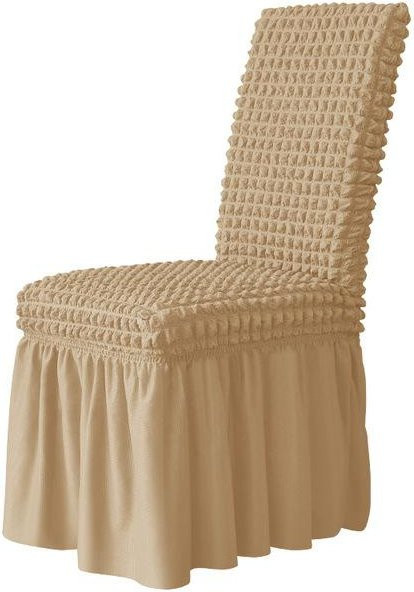 3D-Seersucker-Stuhlbezug mit langem Rock in Beige aus elastischem Stretch-Spandex für Esszimmer und Bankette - Bild 1