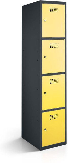 rotstahl Fächerschrank mit 4 Fächern in Gelb und anthrazitgrauem Korpus, B/T/H: 40 x 50 x 180 cm - Bild 1