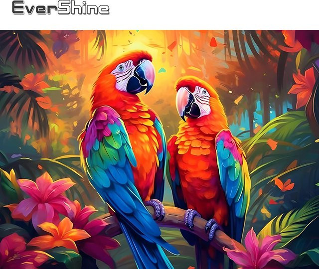 EverShine 5D Kreuzstich Set Papagei mit Blumen auf Leinwand, Mehrfarbig, B/H: 40,0 x 30,0 cm - Bild 1