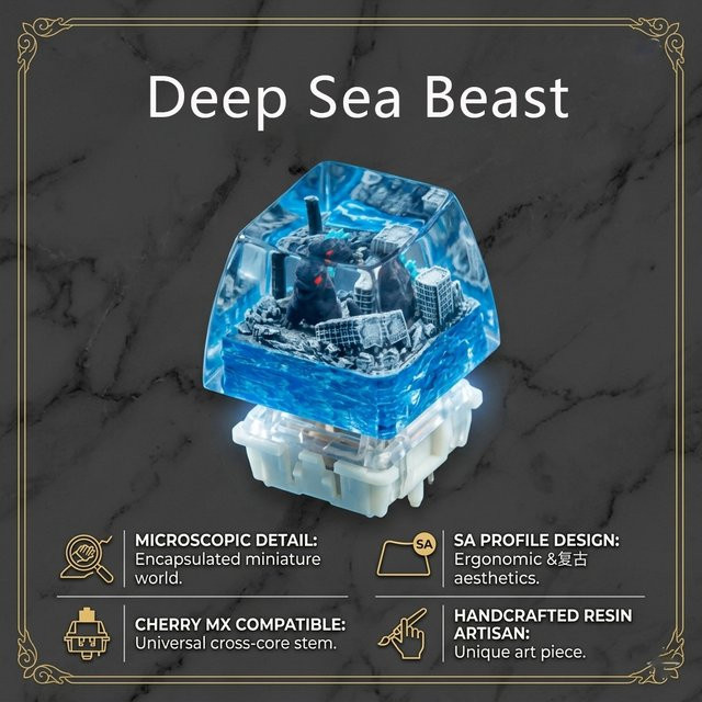 Deep Sea Beast Artisan Keycap 1U ESC SA Handgefertigte Custom Keycap aus Kunstharz in Blau für mechanische Cherry MX-Tastaturen - Bild 1