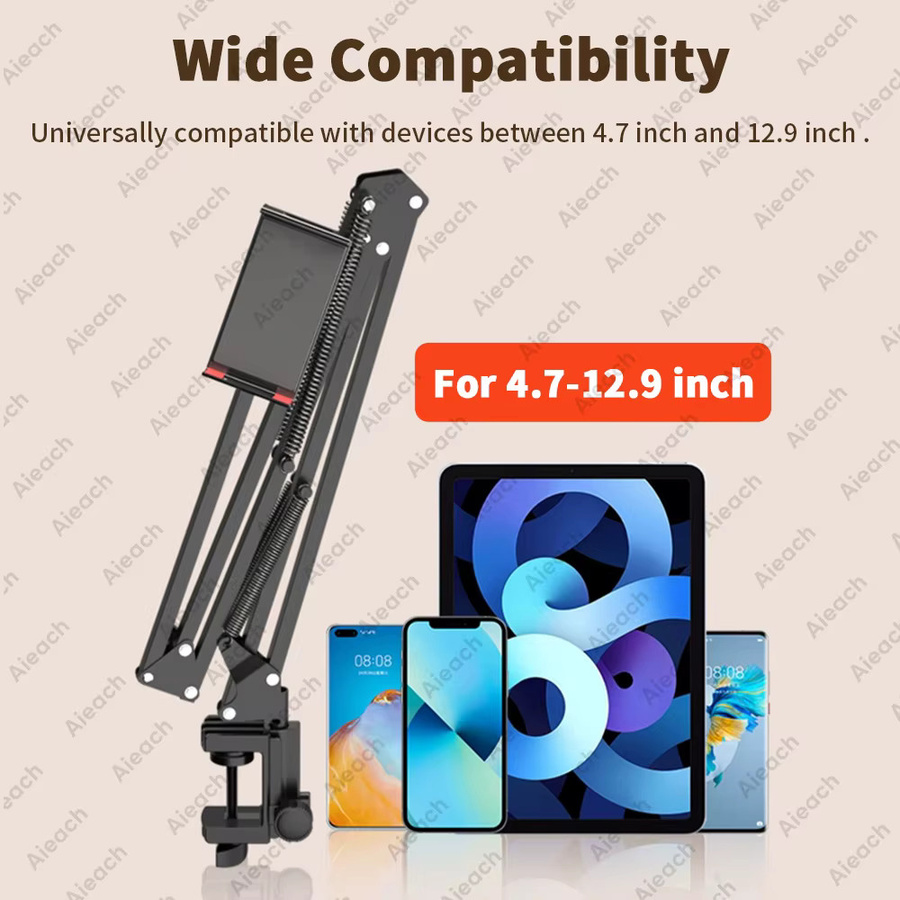 AIEACH Tablet-Halter für Bett mit 90 cm Metallarm, 360 Grad drehbarer iPad-Ständer und Tablet-Halterung für 4,5 bis 12,9 Zoll, Schwarz - Bild 4