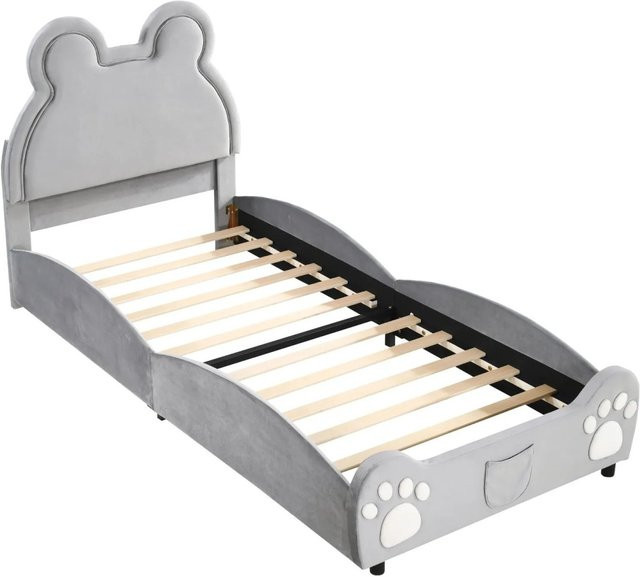 okwish Polsterbett in Bärenform für Kinder aus Samt in Grau, B/T/H: 90 x 200 x 120 cm - Bild 1