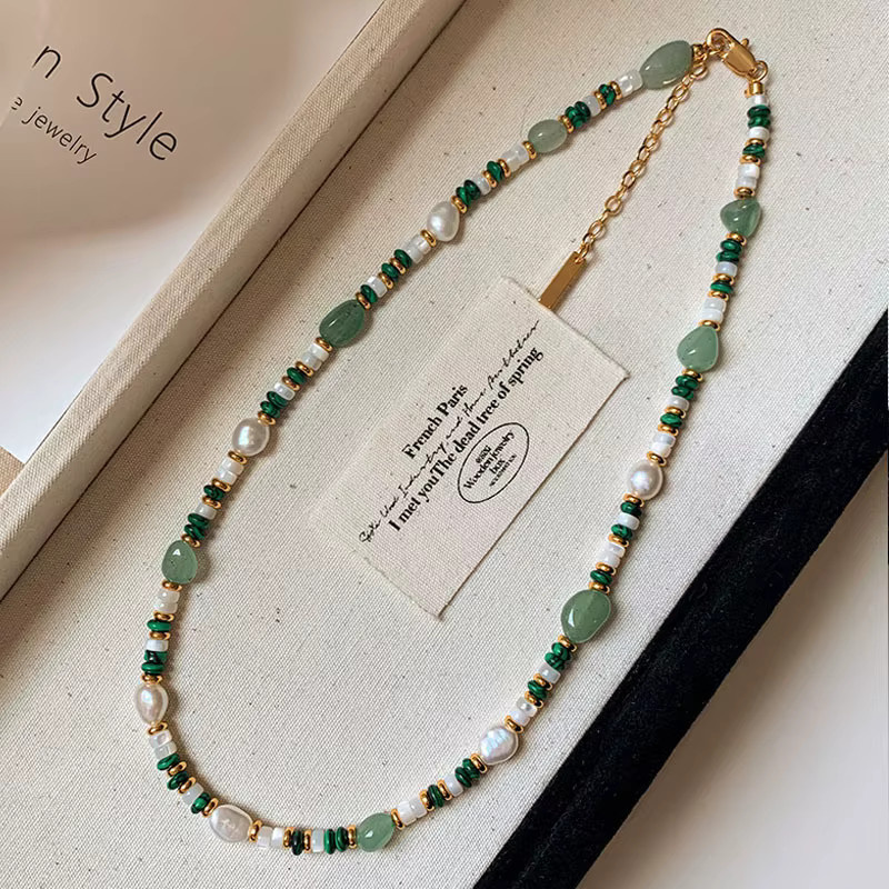 V-best Schmuck-Set, 14K Gold gefüllt, Perle, Jade Stein, Damen - Bild 3