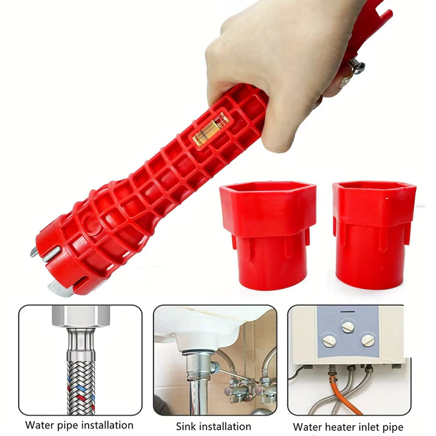 SLADE 8-in-1 Wasserhahn- und Waschbecken-Installationswerkzeug in Rot mit rutschfestem Griff und Doppelkopf-Reparaturschlüssel für Sanitärarbeiten und Warmwasserbereiter - Bild 6