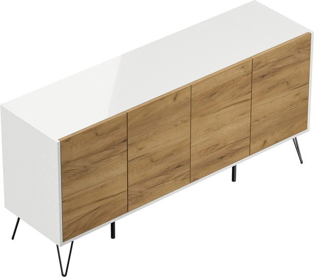Posseik Sideboard Industrial H Stehend mit 4 Türen in Weiß und Eiche, Breite: 155 cm - Bild 1