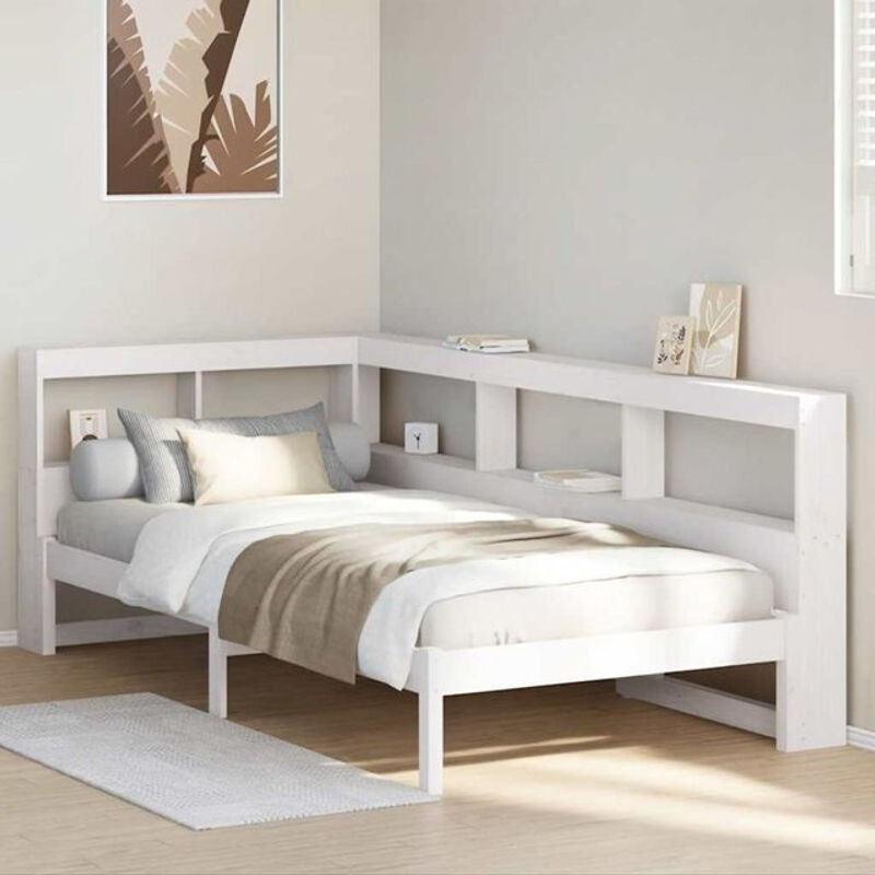 Massivholzbett Vidaxl aus Kiefer mit Regal in Weiß, B/T/H: 75 x 190 x 80 cm - Bild 1