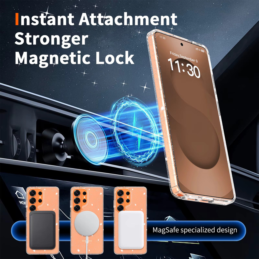 Glitzer Handyhülle für Samsung Galaxy S26 S25 Plus S25 Ultra in Transparent mit Magnetischer Ladung und Anti-Drop Schutz - Bild 4