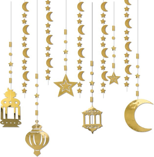 Cyuan Ramadan Girlande aus Papier mit Stern und Mond in Gold zur Dekoration für Eid al-Fitr und Eid Mubarak - Bild 1