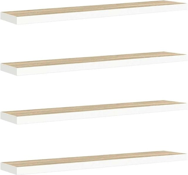 vidaXL Schweberegale 4er Set in Eichen-Optik und Weiß, Wandregale aus MDF und Metall, B: 120 cm, T: 23,5 cm, H: 3,8 cm - Bild 1