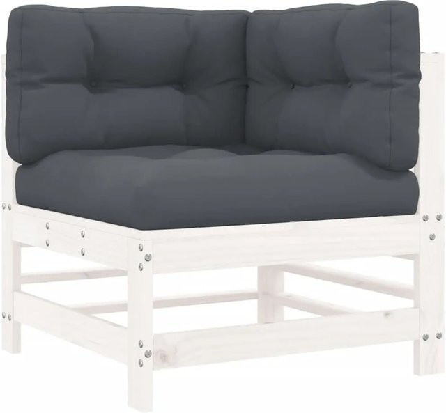 vidaXL Ecksofa in L-Form aus massivem Kiefernholz mit Kissen in Weiß - Bild 1