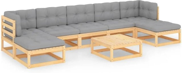 vidaXL 8-tlg Garten-Lounge-Set Modell 45 aus massivem Kiefernholz in U-Form mit grauen Polsterkissen - Bild 1