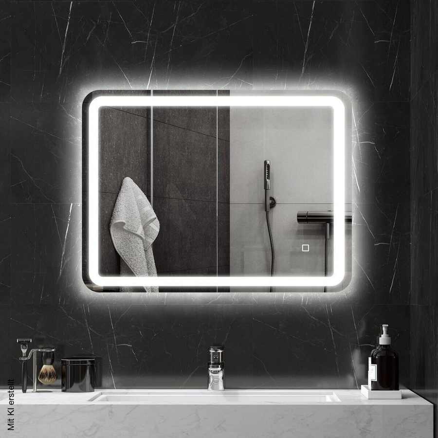 HOMCOM LED-Badspiegel in Silber mit Touch-Funktion und Dimmbarkeit, Rechteckig, B/H/T: 60 x 80 x 4 cm - Bild 2