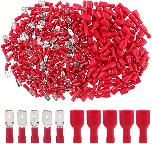 ELECAPITAL 100 Paar Flachstecker Set mit 200 Stück, 6,3mm Crimp Terminals für 16-14AWG, Rot - Bild 1