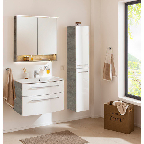 Fackelmann Bad-Hochschrank B.Style in Eiche-weiß Natur mit 2 Türen und Soft-Close-Funktion, B/T/H: 30 x 31,6 x 162 cm - Bild 3