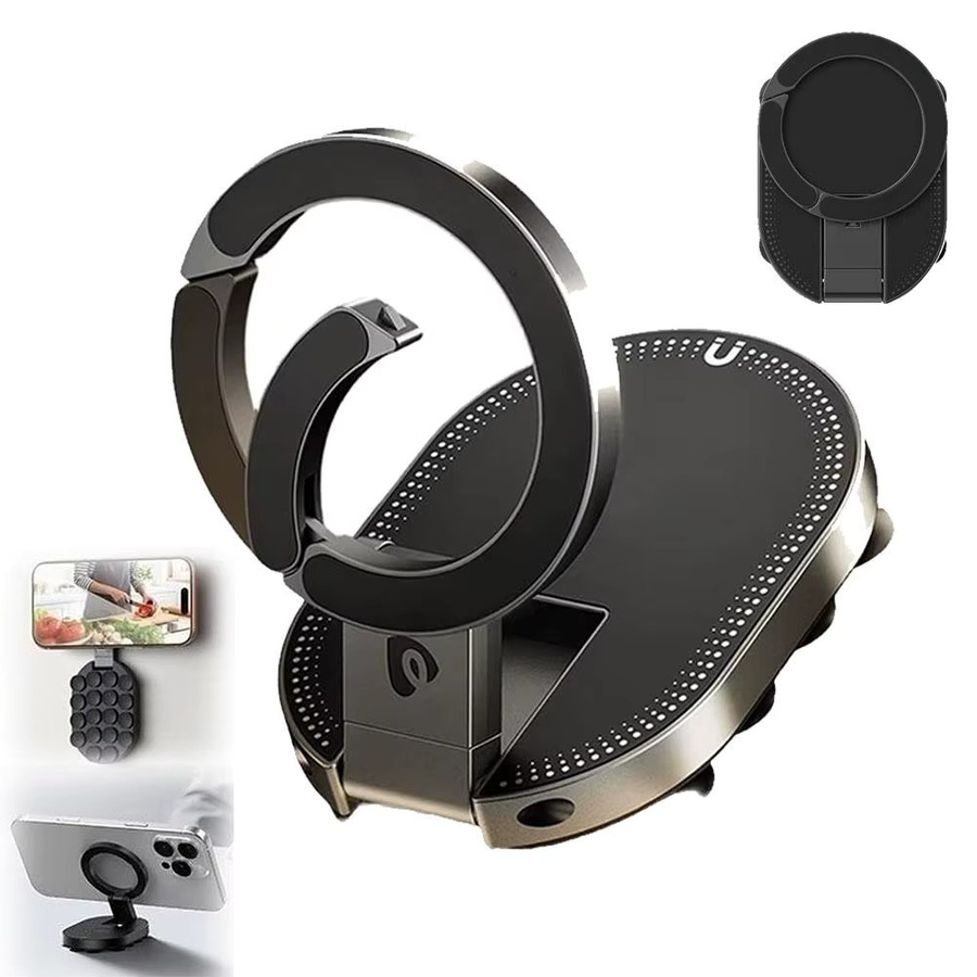 3-in-1 Multifunktionaler Telefonhalter mit Saugnapf, Desktop-Ständer und magnetischer Unterstützung in Schwarz für iPhone, Xiaomi, Huawei und Samsung - Bild 2