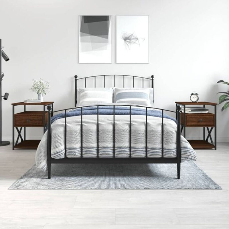 Vidaxl Nachttische 2er Set in Braun im Industrial Design aus Holzwerkstoff und Metall, B/T/H: 40 x 42 x 55 cm - Bild 1