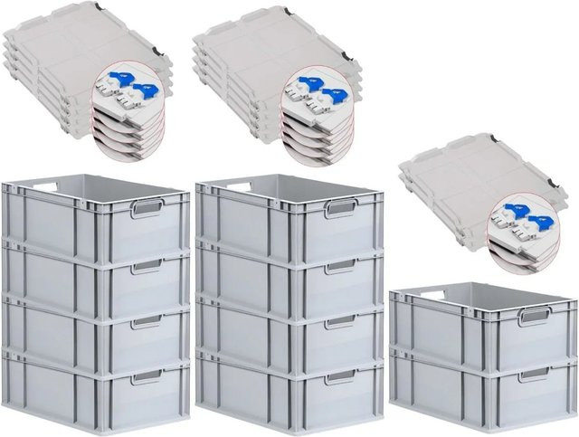 PROREGAL SuperSparSet 10x Eurobox NextGen Grip mit Scharnierdeckel und blauen Schiebeschnappverschlüssen, Grau, H x B x T: 22 x 40 x 60 cm, verstärkte Wände - Bild 1