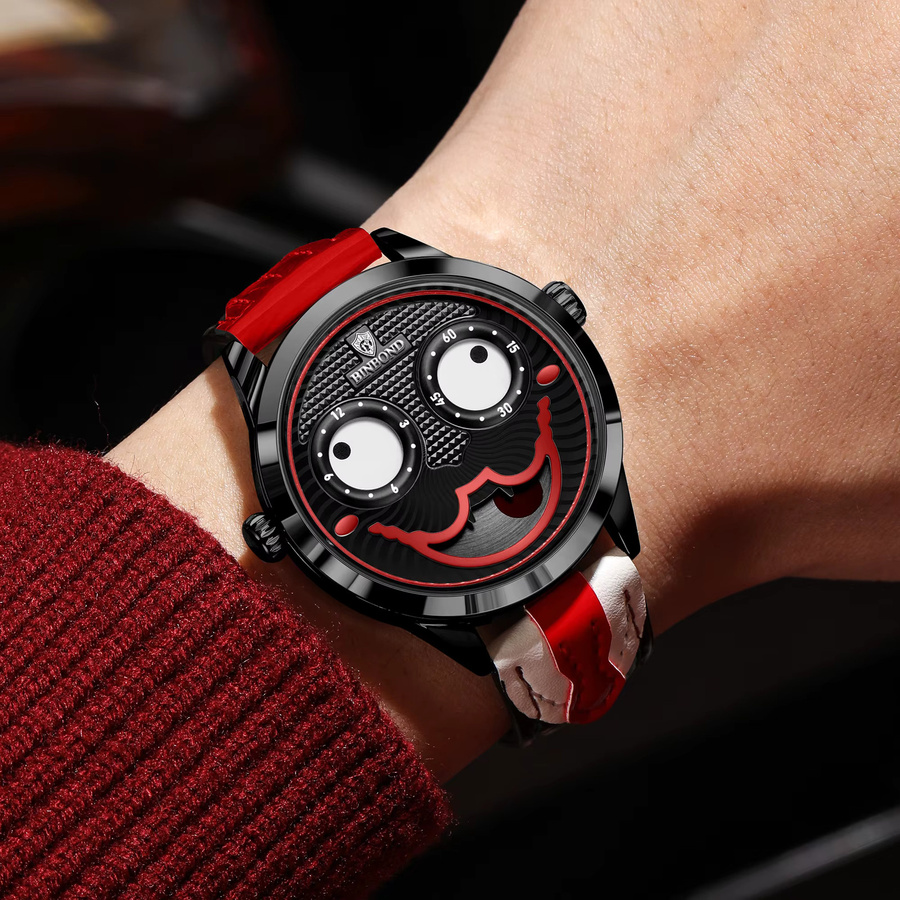BINBOND Armbanduhr Clown Face, Quarz, Leder, Schwarz, Herren - Bild 3