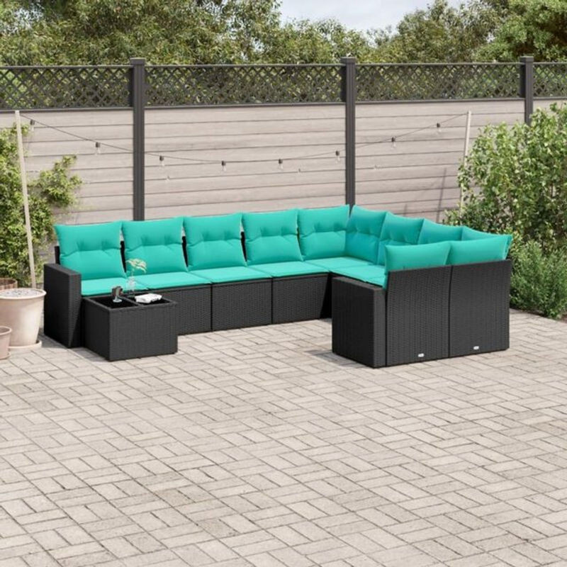 Vidaxl 10-tlg. Garten-Sofagarnitur mit Kissen aus Polyrattan in Schwarz - Bild 1