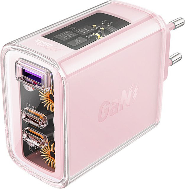 Acefast A45 Exploration Netzladegerät 65W mit 1 x USB-A und 2 x USB-C in Pink Transparent - Bild 1