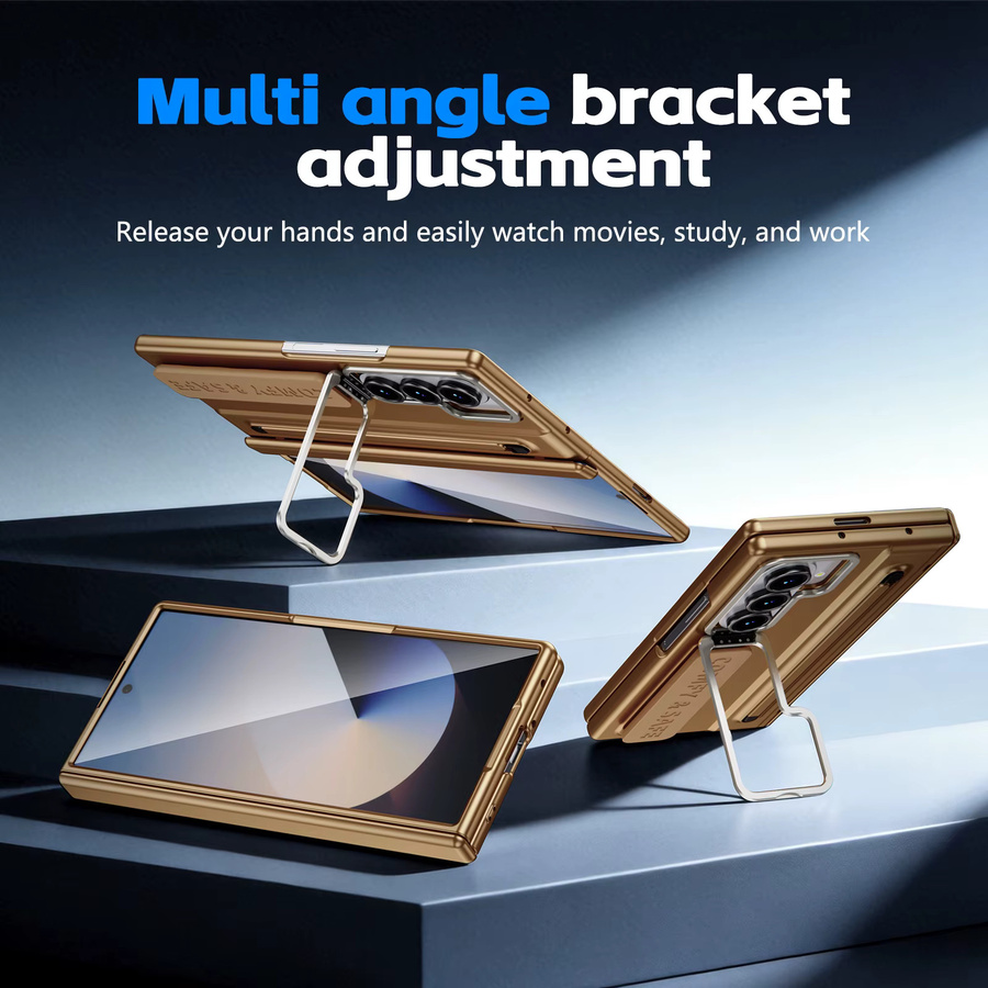 Magnetische Handyhülle für Samsung Galaxy Z Fold 7 6 5 4 3 mit Scharnierschutz, Displayschutzglas und S Pen Halterung in Rot und Gold - Bild 4