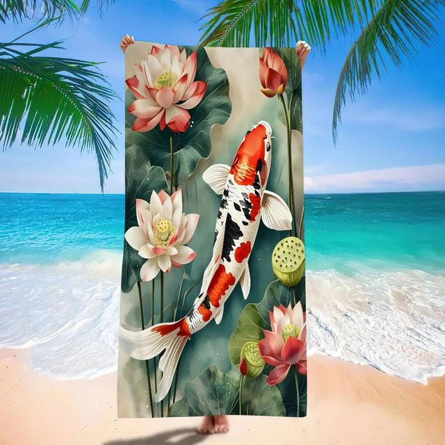 JMG Household Supplies Japanisches Koi Cartoon Strandtuch für Kinder und Erwachsene, Multicolour, B/H: 40 x 70 cm - Bild 1