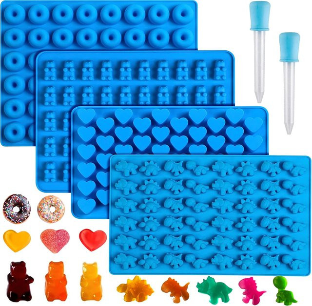 6-teiliges Silikon-Backform-Set in Blau für DIY-Eis, Torten und Gebäck mit Herz-, Dinosaurier-, Bär- und Mini-Donut-Formen - Bild 1