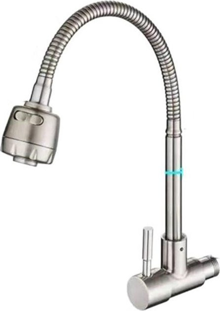Binchi Küchen-Einhand-Kaltwasserhahn aus Edelstahl in Schwarz, Wandmontage mit schwenkbarem Auslauf und zwei Wasserstrahlarten - Bild 1