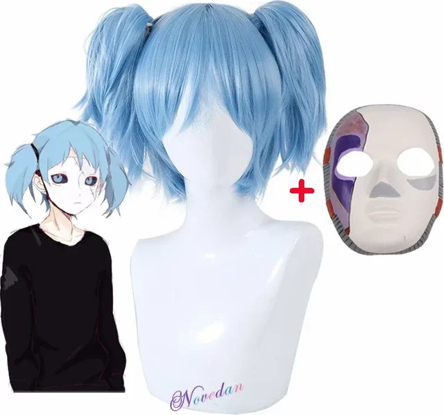 Novedan Sally Face Cosplay Requisiten, Latex Gesichtsmaske, Perücke, Blau, Set / Bundle - Bild 1