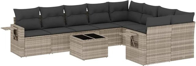 vidaXL 10-tlg. Garten-Sofagarnitur in L-Form aus Polyrattan mit Kissen in Hellgrau - Bild 1