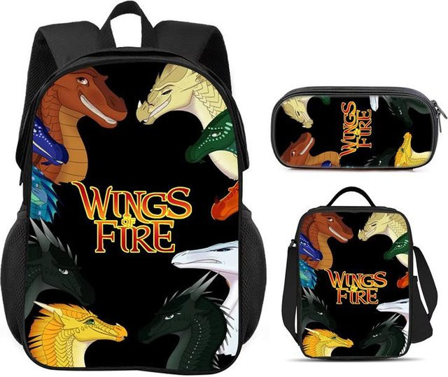 Fancy Style Studio Wings of Fire 3er Set mit Rucksack, Federmäppchen und Kühlakku in Schwarz für Grundschüler - Bild 1