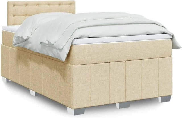 vidaXL Boxspringbett mit Matratze in Beige, Hybrid-Modell mit Taschenfederkern und USB-Ladeport sowie Unterbettbeleuchtung, B/T: 120 x 200 cm - Bild 1