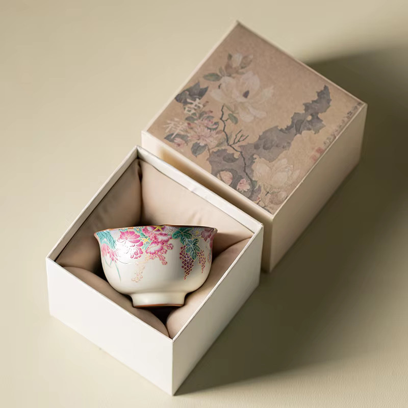 Gongfu Tea Master Cup Keramik-Einzelteeschale mit floralem Muster in Mehrfarben für die chinesische Teezeremonie - Bild 4