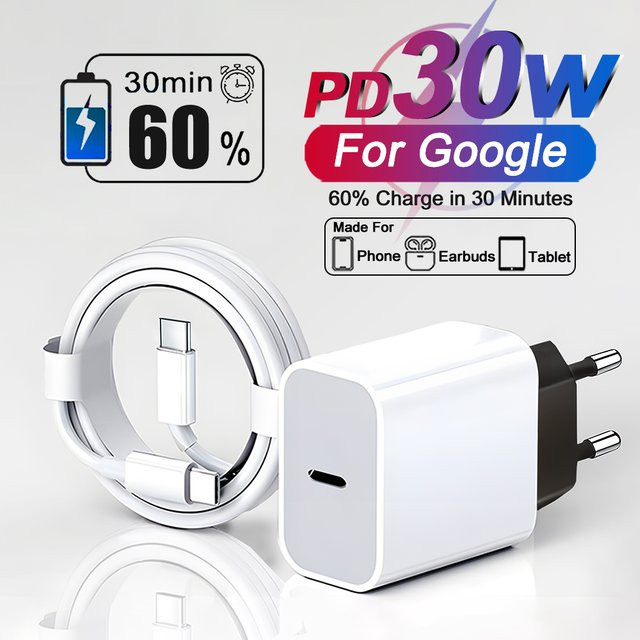 WANZP 30W PD USB-C Schnellladegerät für Google Pixel 9 8 7 10 Pro XL 7A 9A in Weiß - Bild 1