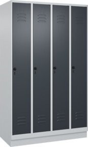 C+P Spind Classic PLUS Garderobenschrank mit Sockel, 4 Abteile, Grau/Anthrazit, H x B x T: 195 x 120 x 50 cm - Bild 1