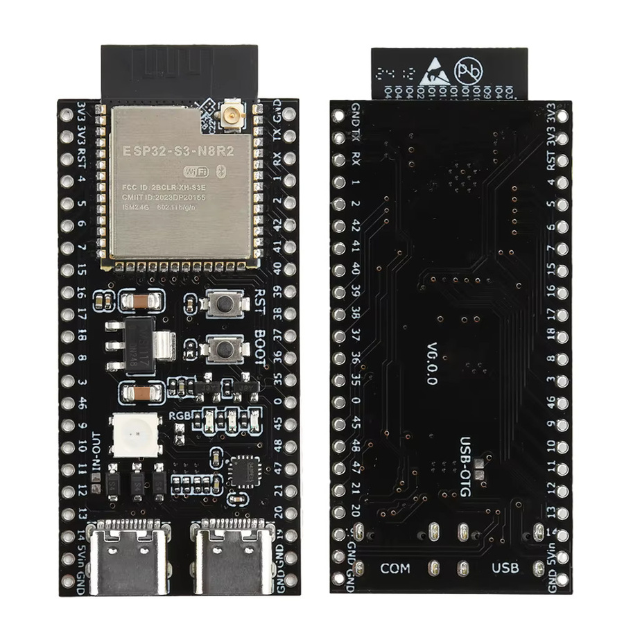 Gaqqee ESP32-S3-N16R8/N8R2 Wi-Fi und Bluetooth Entwicklungsplatine in Schwarz mit zwei Typ-C-Anschlüssen und Antennenanschlüssen - Bild 2