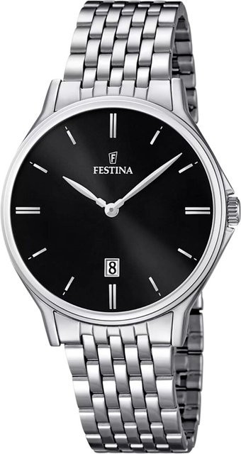 Festina Herrenuhr, Quarz, Edelstahl, Schwarz, 39 mm, 5 ATM - Bild 1