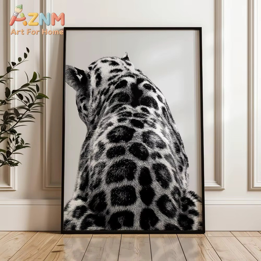 AZNM Leinwandbild mit Leopardenmuster und Lippen im Y2K-Stil, Schwarz-Weiß, abstraktes Grafikdesign für dein Wohnzimmer, Rahmenlos - Bild 3