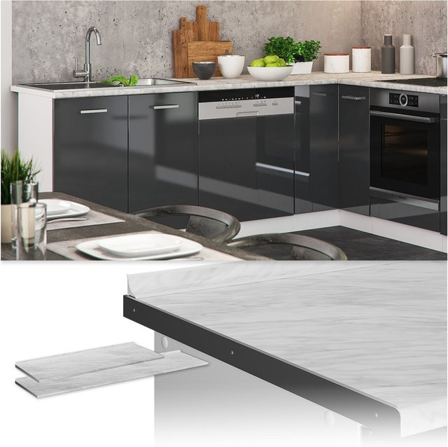Vicco Küchenarbeitsplatte R-Line in Marmor Weiß mit Steinoptik aus Laminat, Breite: 240 cm - Bild 1