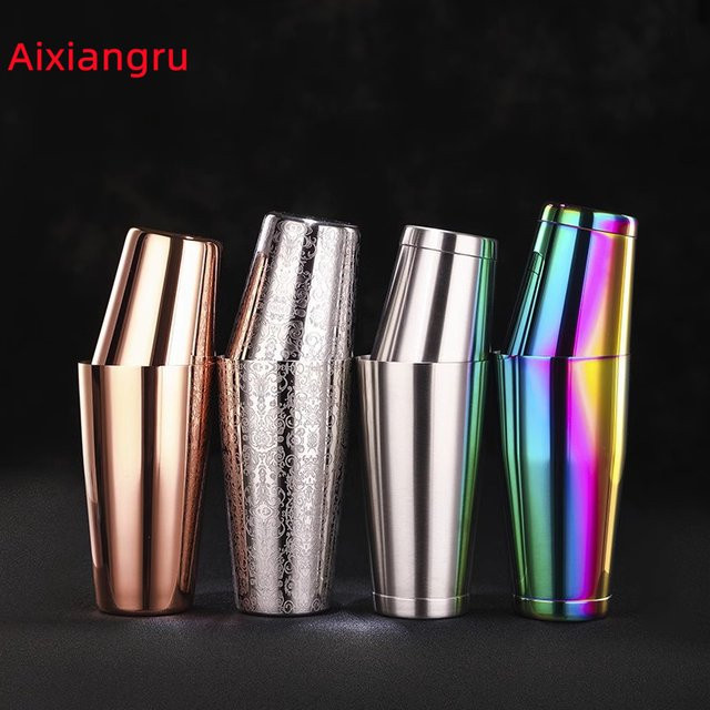 Aixiangru Boston Shaker-Set aus Edelstahl 304 in Silber mit Elfin-Mixer und Lasergravur für Cocktails - Bild 1