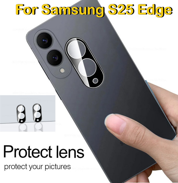 Schwarzer Kameraobjektivschutz aus gehärtetem Glas als Vollabdeckung für Samsung Galaxy S25 Edge, S24 FE Plus und S23 Ultra mit 3D-gebautem HD-Glas - Bild 1